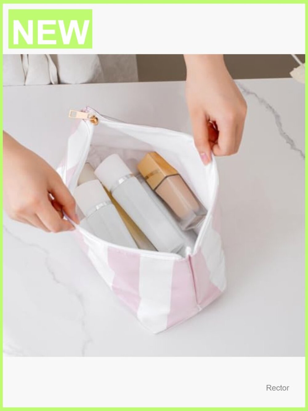 Large PVC Waterproof Striped Makeup Bag, Clear Coated Cosmetic Travel Organizer - Picture 5 of 6